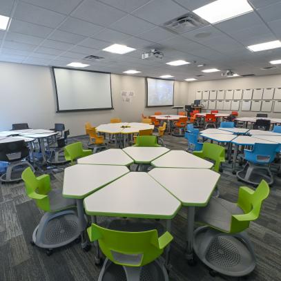 Photo of Basil 200 active learning classroom at St. John Fisher College
