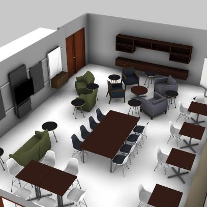 Computer drawing on different types of furniture to accommodate different sized groups