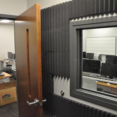 View of recording studio and lab classroom