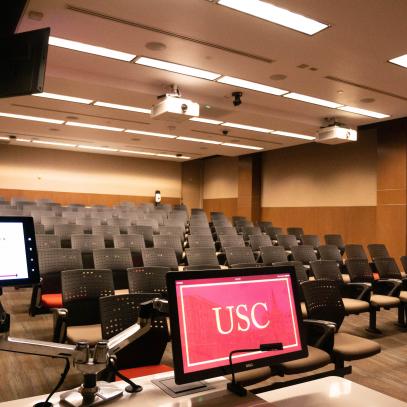 Front of classroom including lectern